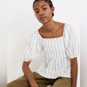 Madewell Puff-Sleeve Empire Top peplum cropped black white